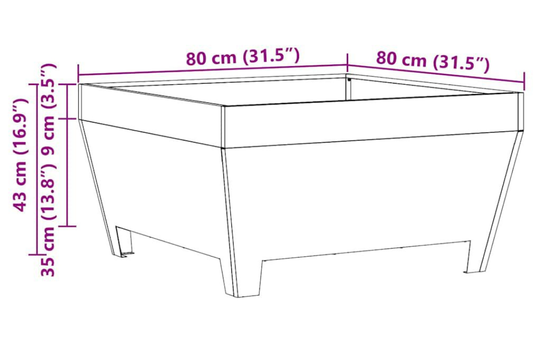 Fire Pit Square 80 x 80 x 43 cm Steel in Black Cold-Rolled Steel Specifications