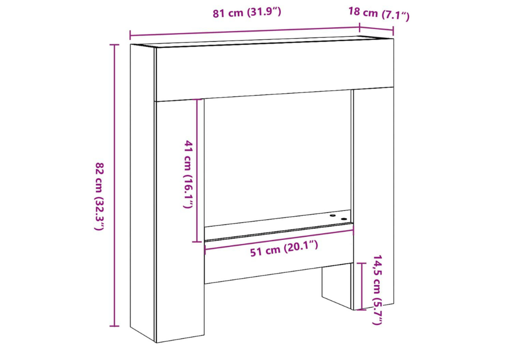 Fireplace Surround 81 x 18 x 82 cm in Sonoma Oak Made of Engineered Wood Specifications