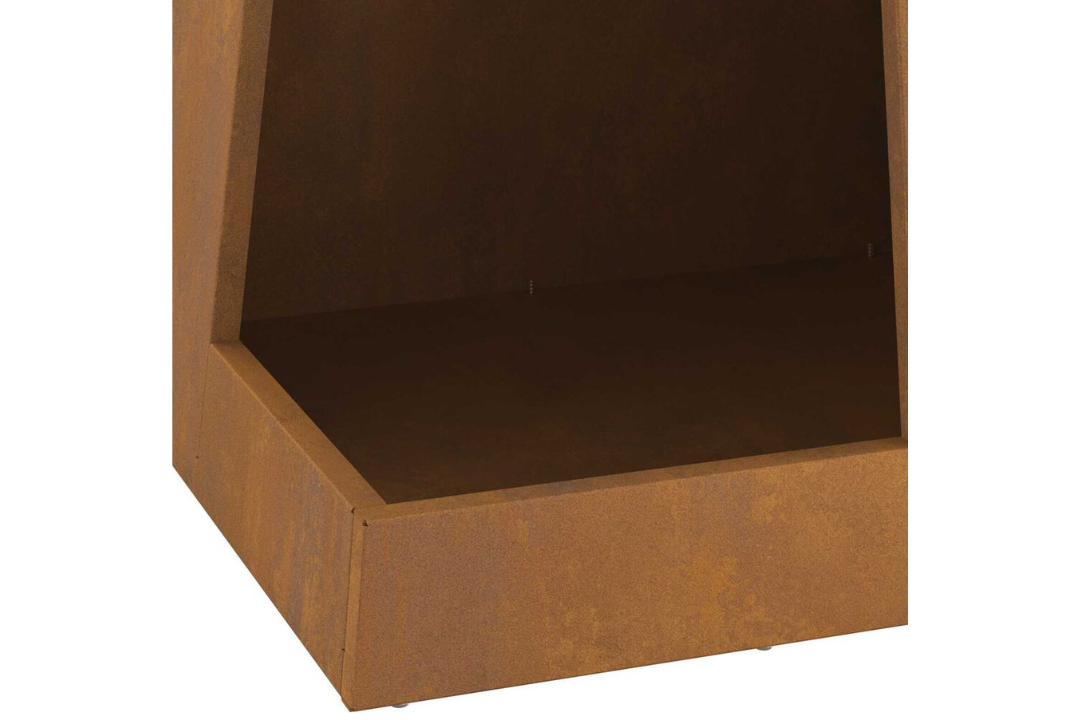 Minimalist Fire Pit with Log Storage 35 x 35 x 100 cm in Rusty Brown Weathering Steel