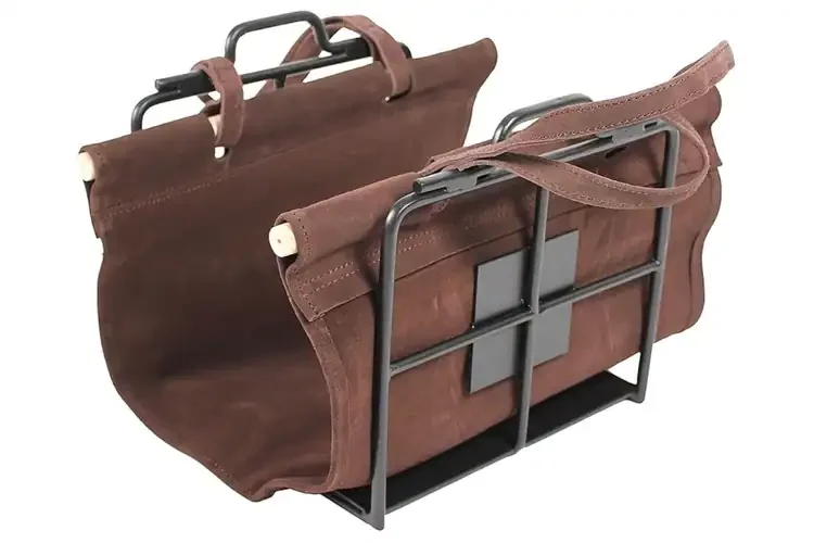Wright Design Wood Holder with Suede Log Carrier