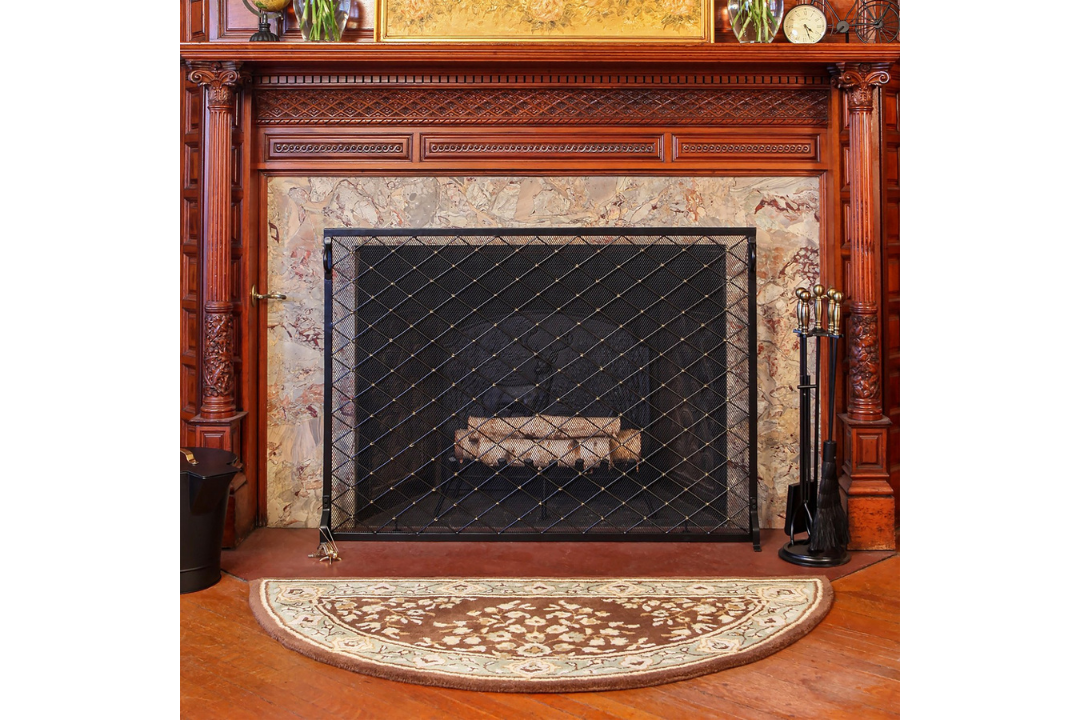 Harlequin Flat Fireplace Screen in 50” x 36” Made of Wrought Iron