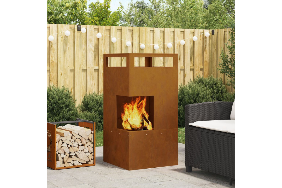 Fire Pit 50 x 50 x 100 cm Steel in Rusty Brown Weathering Steel