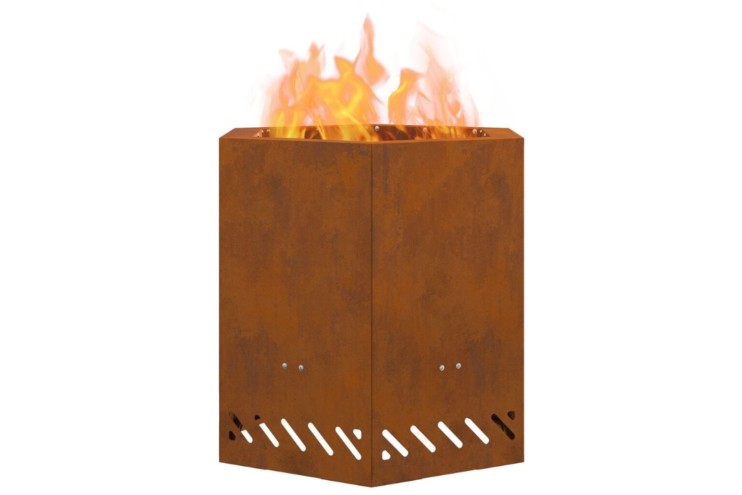 Smokeless Fire Pit Hexagonal 48 x 48 x 51 cm in Rusty Brown Weathering Steel with Rich Patina