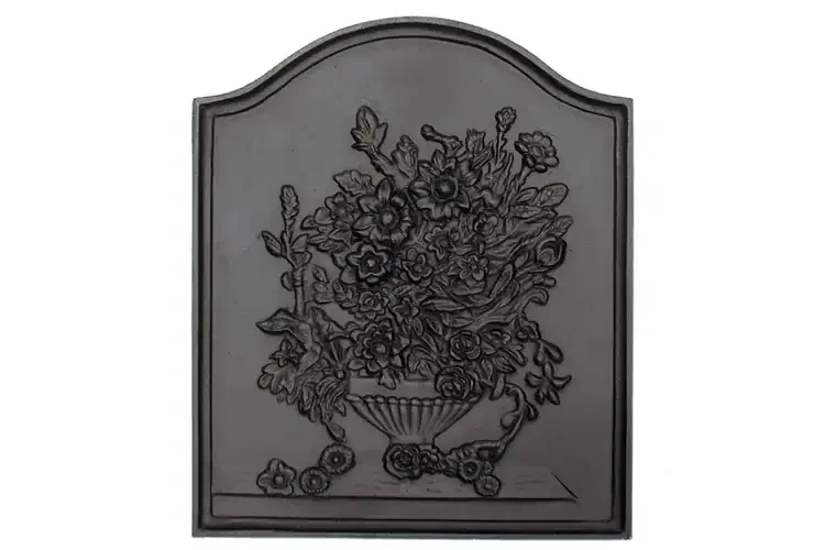 Bouquet Fireback – Cast Iron Floral Fireplace Accent in Matte Black Powder Coated Finish
