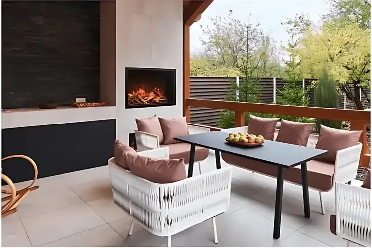 Amantii Traditional Lumina Electric Fireplace Installed Outdoors
