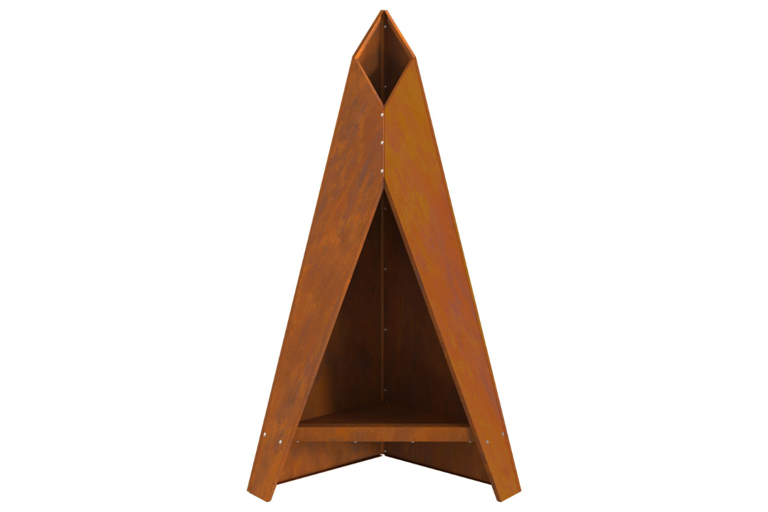 Sleek Fire Pit Pyramid 58 x 36 x 100 cm in Rusty Brown Weathering Steel