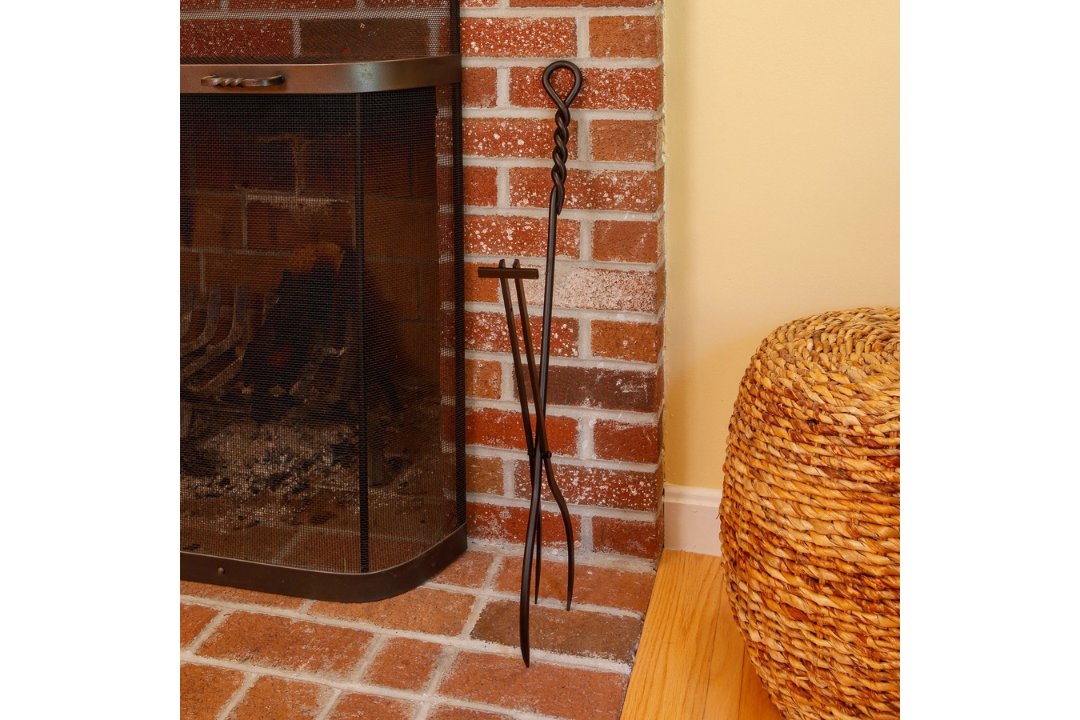 28-Inch Standard Tongs Wrought Iron Fireplace Tools with Rope Handles – Black Finish