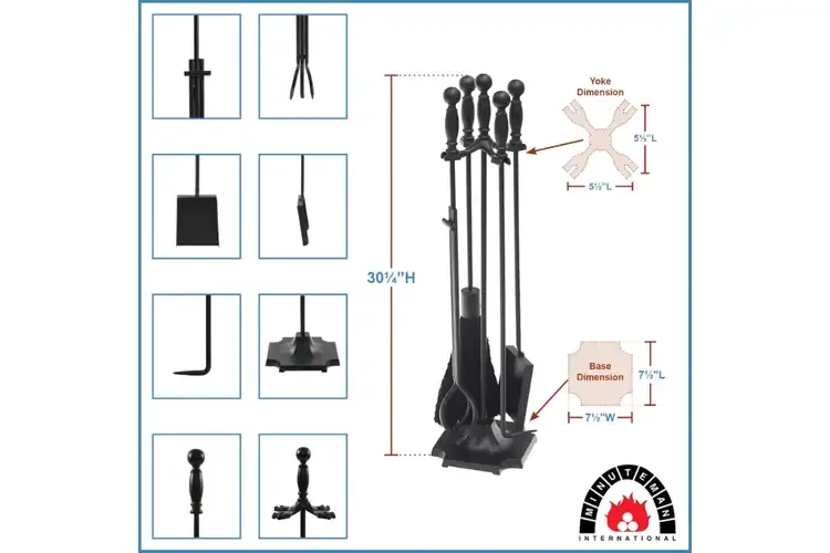 Carlisle Fireplace Tool Set in All Black Specifications