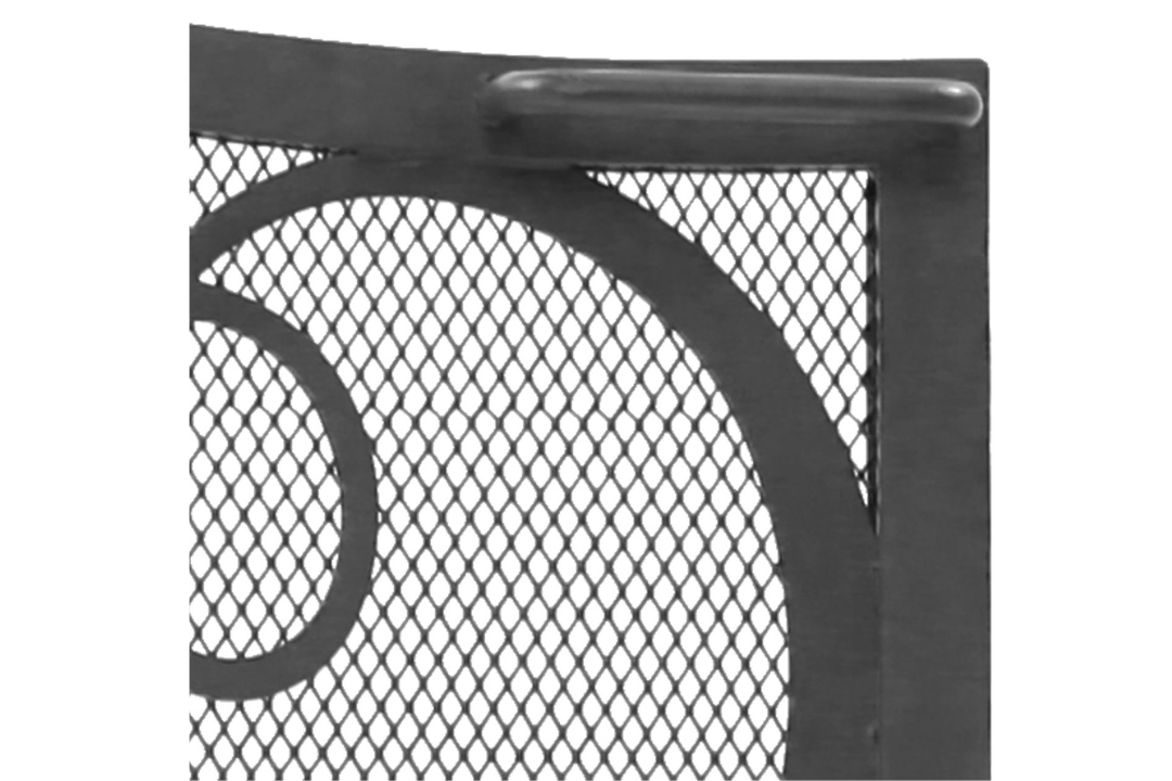 Cypher Flat Fireplace Screen – Wrought Iron with Decorative Monogram Design in Graphite