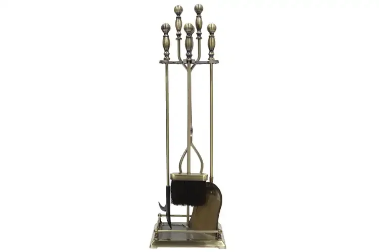 Oxford Fireplace Tool Set in Antique Brass Made of Cast and Wrought Iron