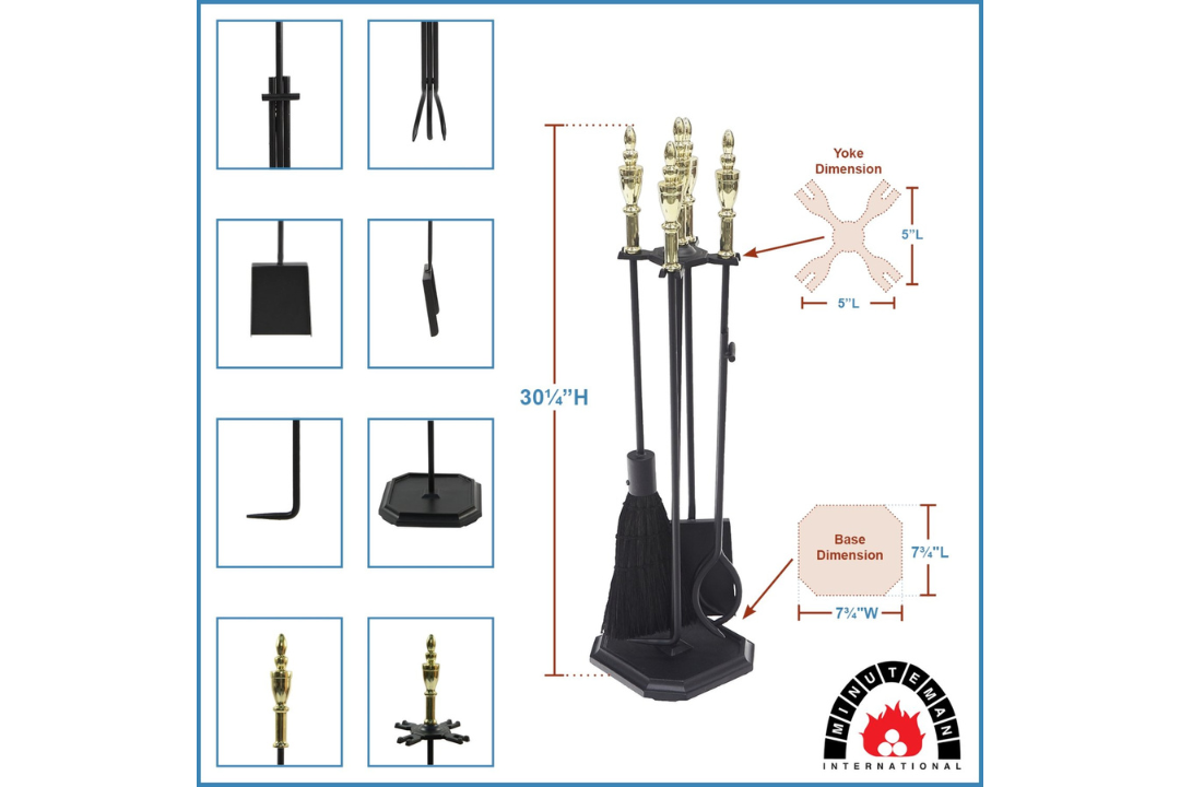 Westford Fireplace Tool Set in Black & Polished Brass Specifications