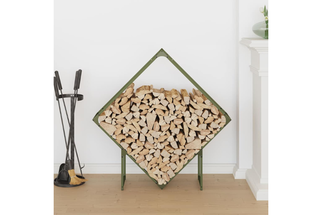 High-Quality Firewood Rack 100 x 25 x 100 cm in Olive Green Made of Cold-Rolled Steel