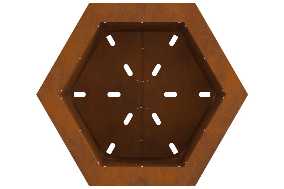 Sleek Smokeless Fire Pit Hexagonal 48 x 48 x 51 cm in Rusty Brown Weathering Steel