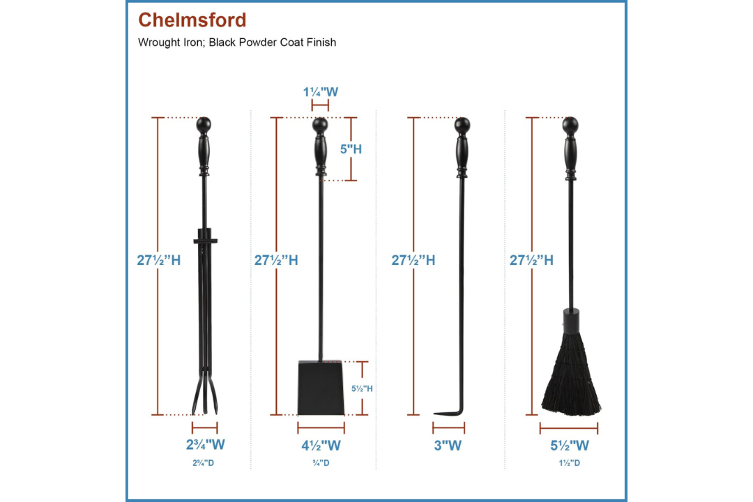 Chelmsford Fireplace Tool Set in All Black Tools Set Details