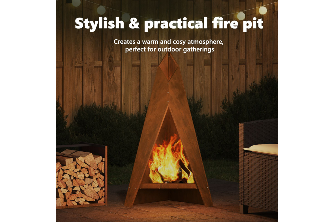 Stylish and Practical Fire Pit Pyramid 58 x 36 x 100 cm in Rusty Brown Weathering Steel