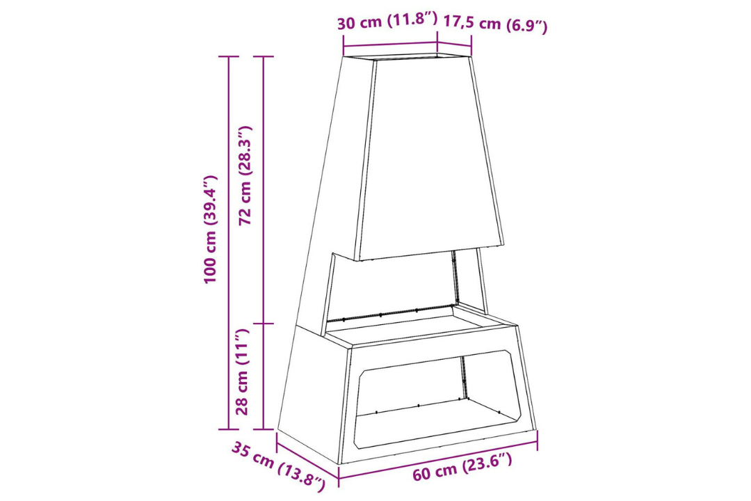 Fire Pit with Log Storage 60 x 35 x 100 cm in Black Cold-Rolled Steel Specifications