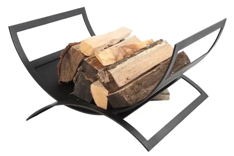 Spacious Metropolis Log Basket – Modern Black Wrought Iron Firewood Holder