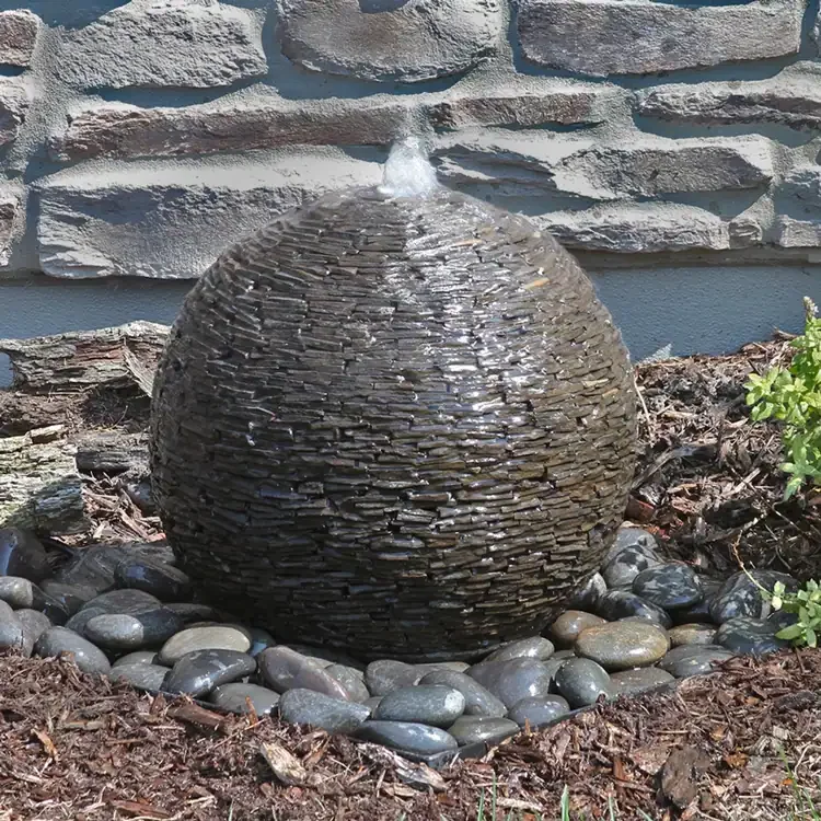 Small Pebble Sphere Fountain Kits in Stacked Slate