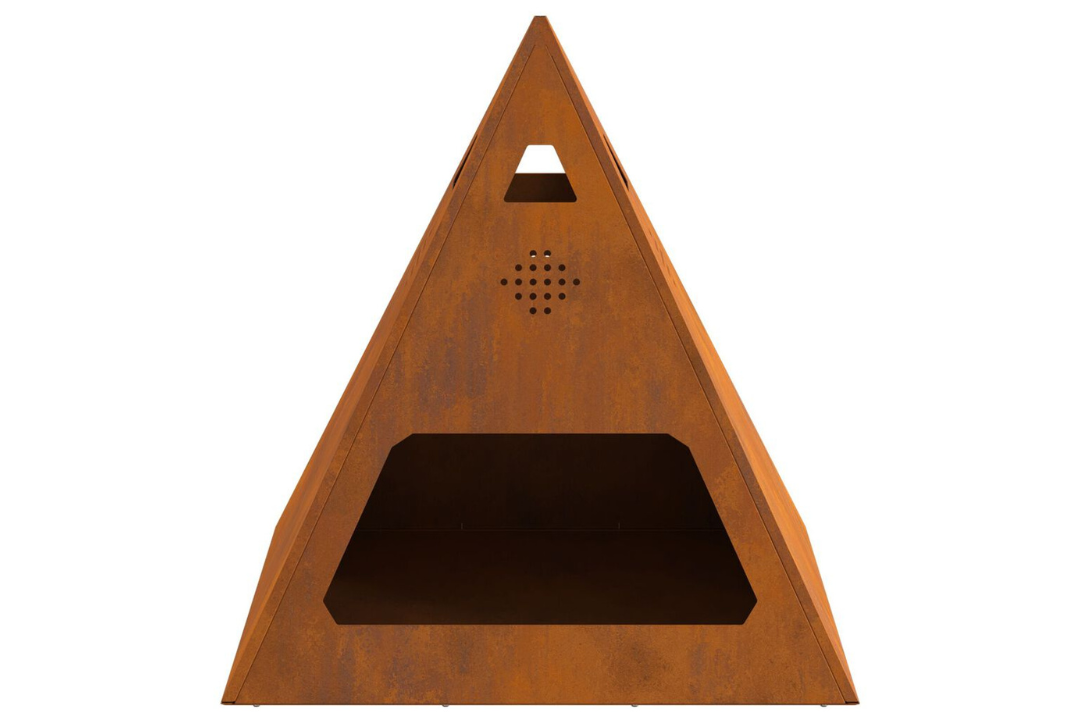 Sturdy Fire Pit Pyramid 50 x 50 x 51 cm in Rusty Brown Weathering Steel
