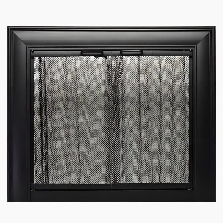 Celebrity Fireplace Door – Textured Black Finish with Clear Glass & Mesh Curtain