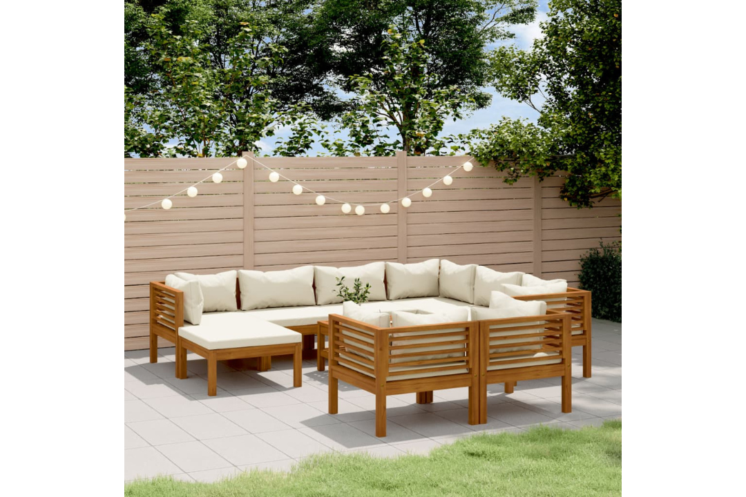 10 Piece Garden Lounge Set with Cream Cushion Solid Acacia Wood