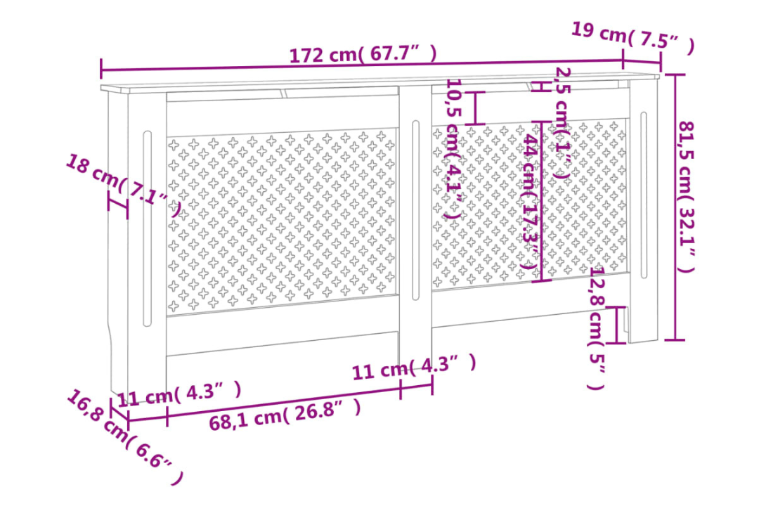 Radiator Cover MDF 172 x 19 x 81.5 cm – Modern Slatted Cabinet in Black Specifications