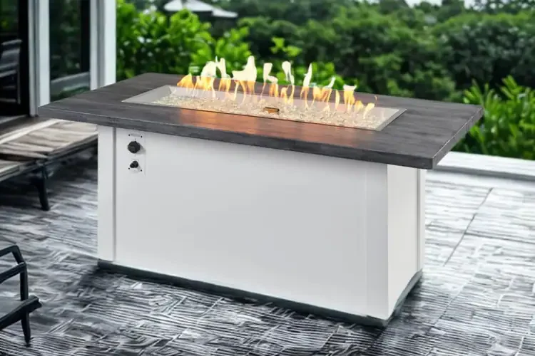 Havenwood Linear 62" White Base Carbon Grey Top Gas Fire Pit Table