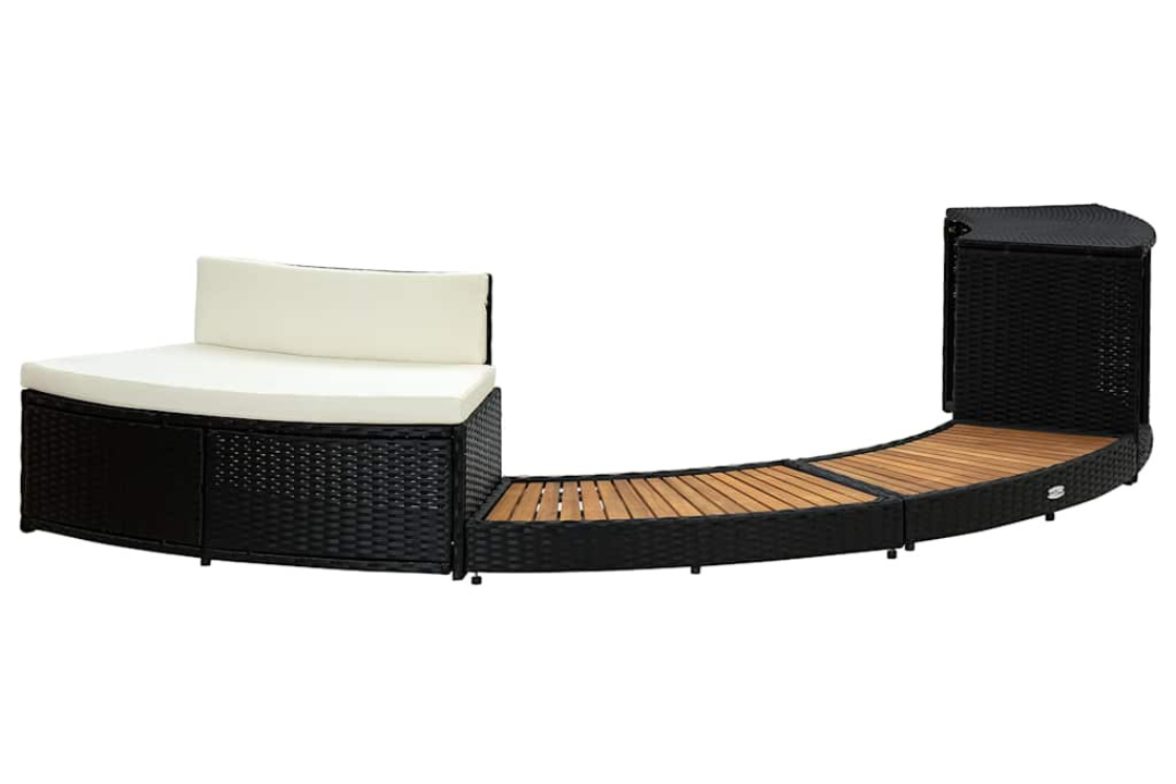 Durable Spa Surround Black Poly Rattan and Acacia Wood with Storage & Mini Sofa