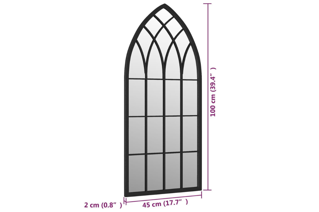Gothic Arch Outdoor Garden Mirror 100 x 45 cm in Black Specifications