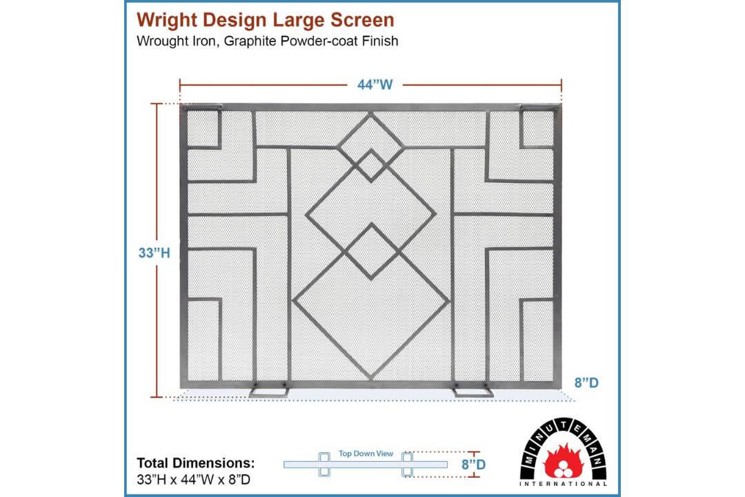 Wright Design Flat Fireplace Screens in 44” x 33” Specifications
