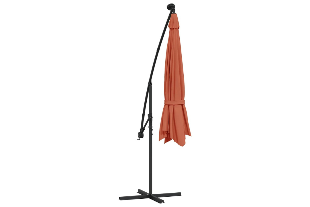 Cantilever Garden Parasol with LED Lights and Metal Pole 350 cm in Terracotta With Tilt Function