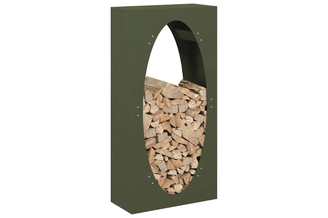 Modern Firewood Rack 50 x 23 x 100 cm in Olive Green Made of Cold-Rolled Steel