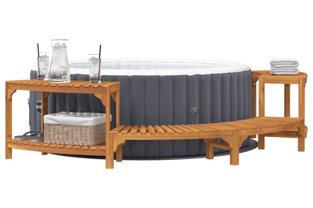 Hot Tub Surround Half-Round Solid Wood Acacia and Oil Finish in 272 x 120.5 x 55.5 cm