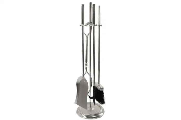 Neoclassic Fireplace Tool Set in Brushed Nickel Made from Wrought Iron