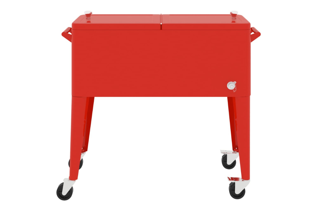 Red Cooler Cart with Wheels 92x43x89 cm – 80 Quart Outdoor Party Cooler