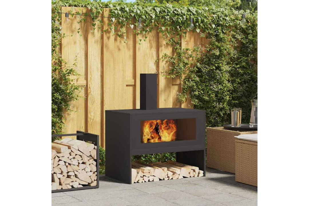 Fire Pit with Chimney 80 x 50 x 96 cm in Black Cold-Rolled Steel