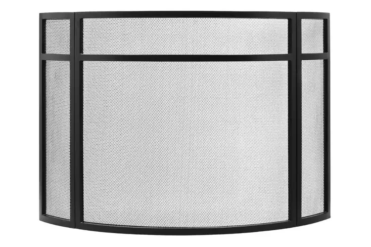 Panelled Curved Fireplace Screen in Black Powder Coated Finish