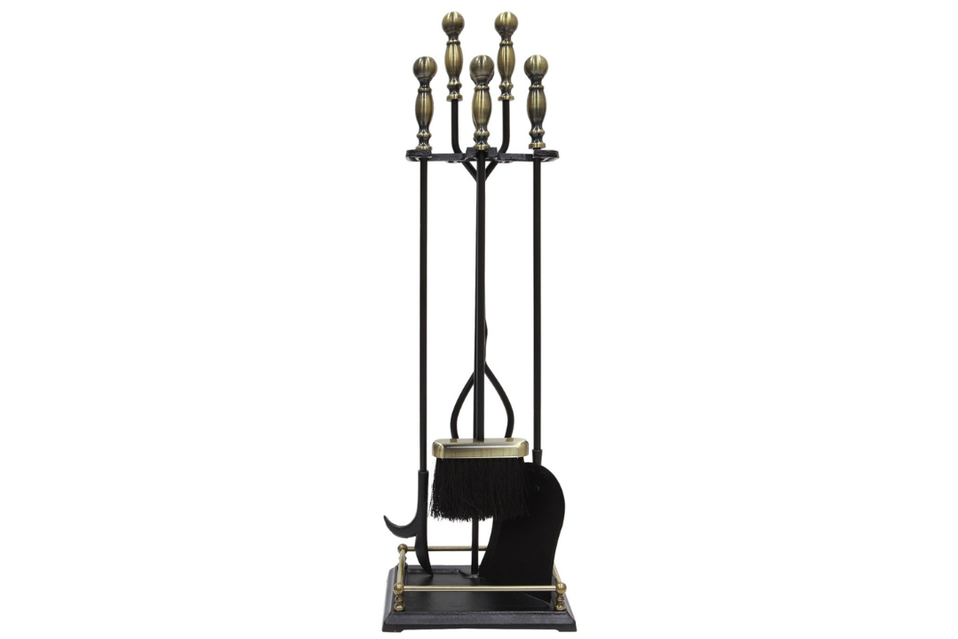 Oxford Fireplace Tool Set in Black & Antique Brass