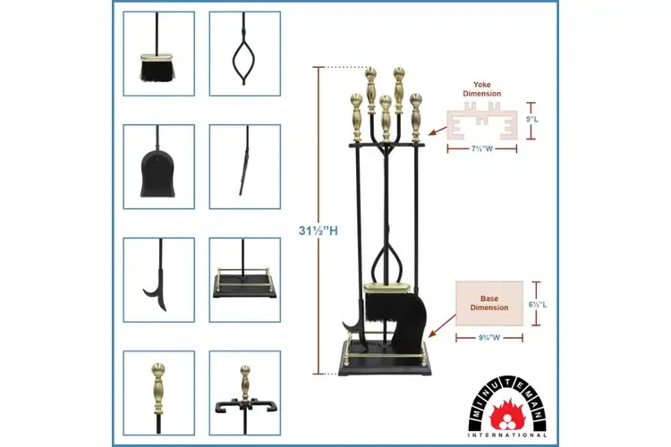 Oxford Fireplace Tool Set in Black & Polished Brass Specifications