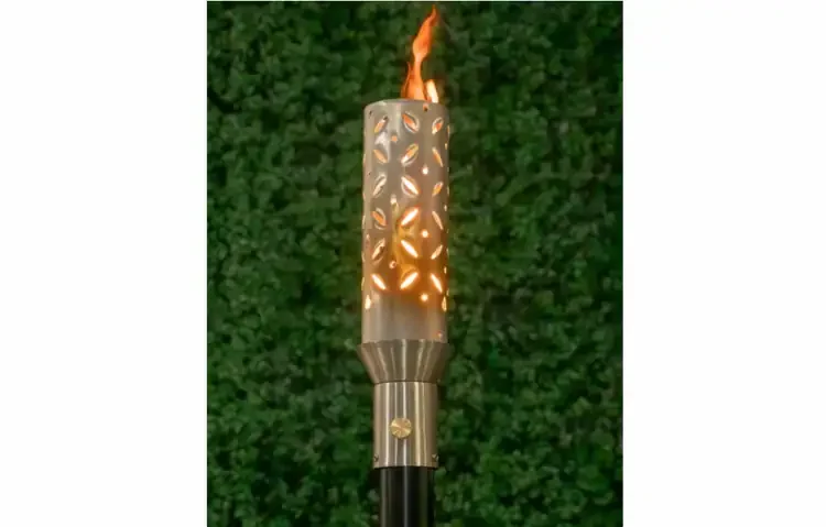 Diamond Plate Stainless Steel Gas Tiki Torch Head Lit