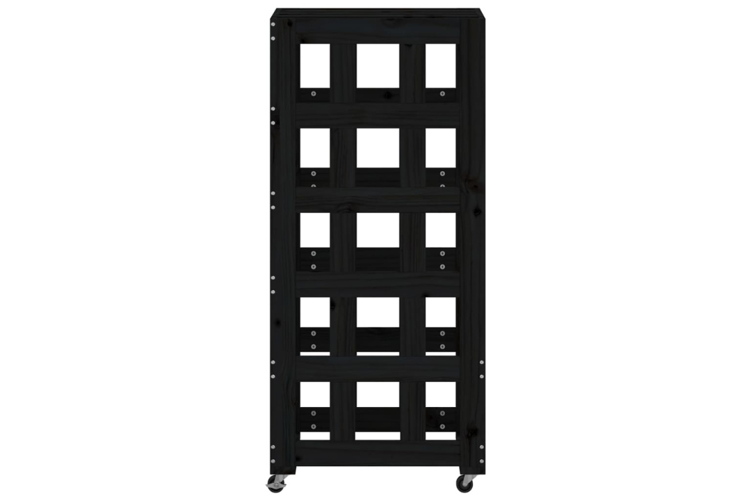 Stable Log Holder with Wheels 40x49x110 cm Solid Pine Wood Firewood Rack in Black