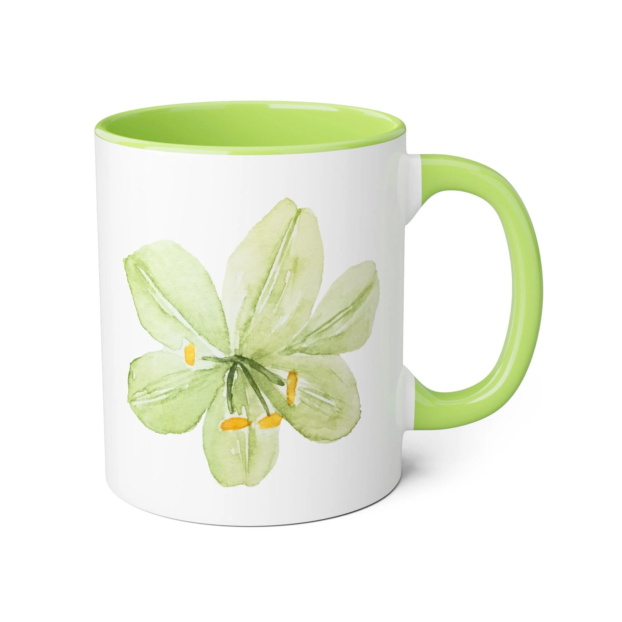 Green Floral Accent Mug, 11oz