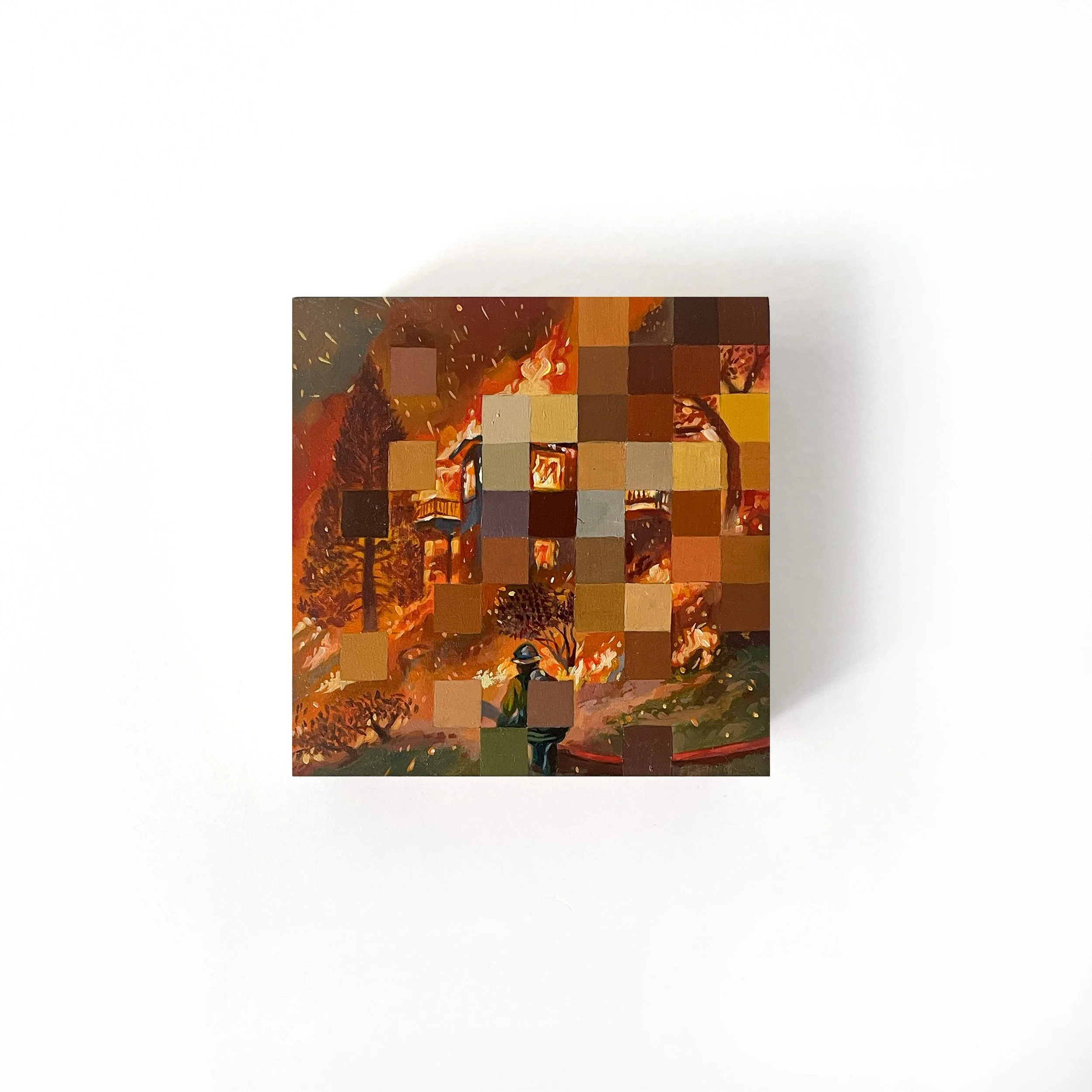 Estimated % of adults who are somewhat or very worried about global warming (nat’l avg. 63%) (YPCCC 2024), 2025, Oil on Woodboard, 4x4 in 