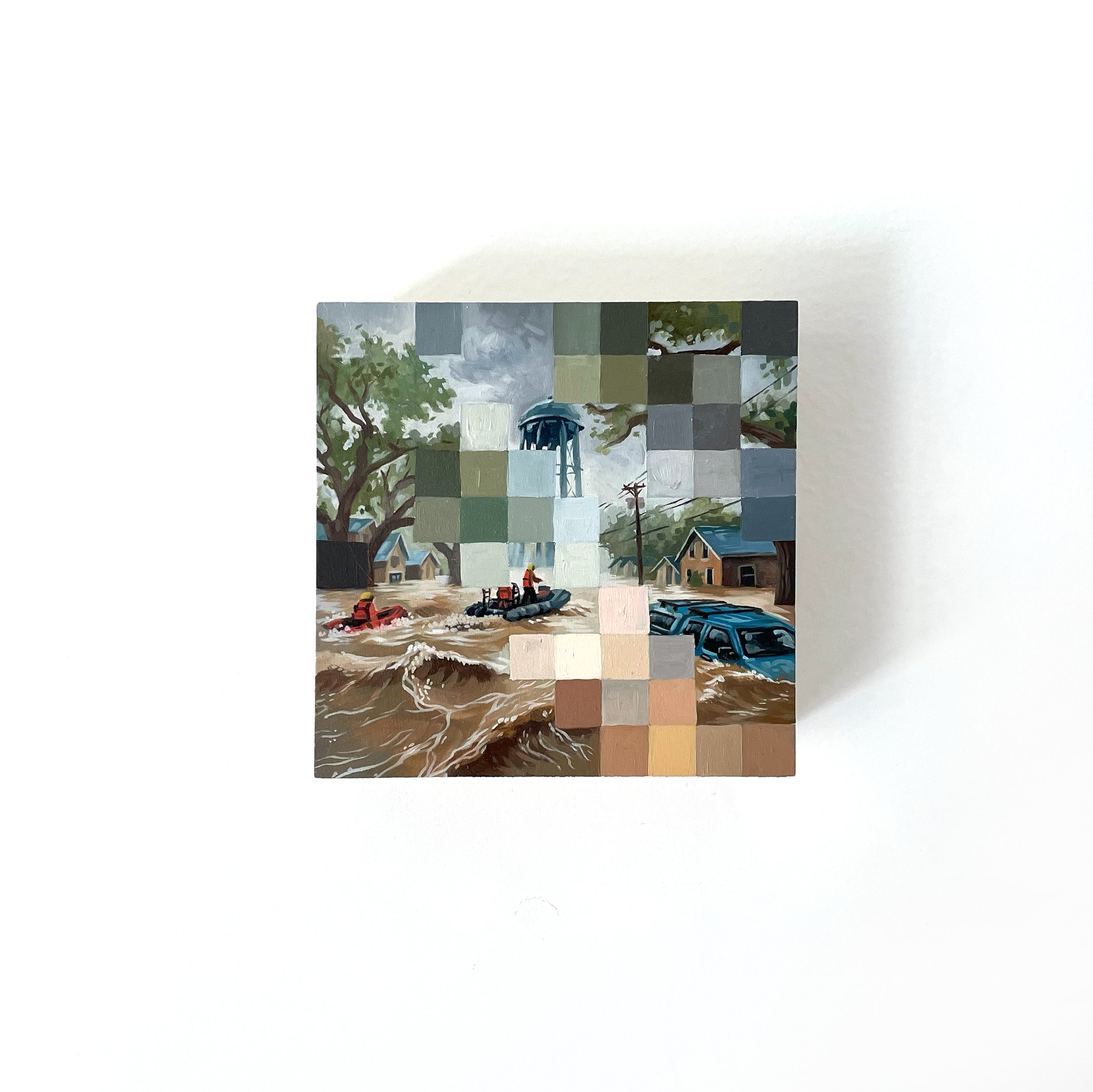 Estimated % of adults who are somewhat or very worried about global warming (nat’l avg. 63%) (YPCCC 2024), 2025, Oil on Woodboard, 4x4 in 