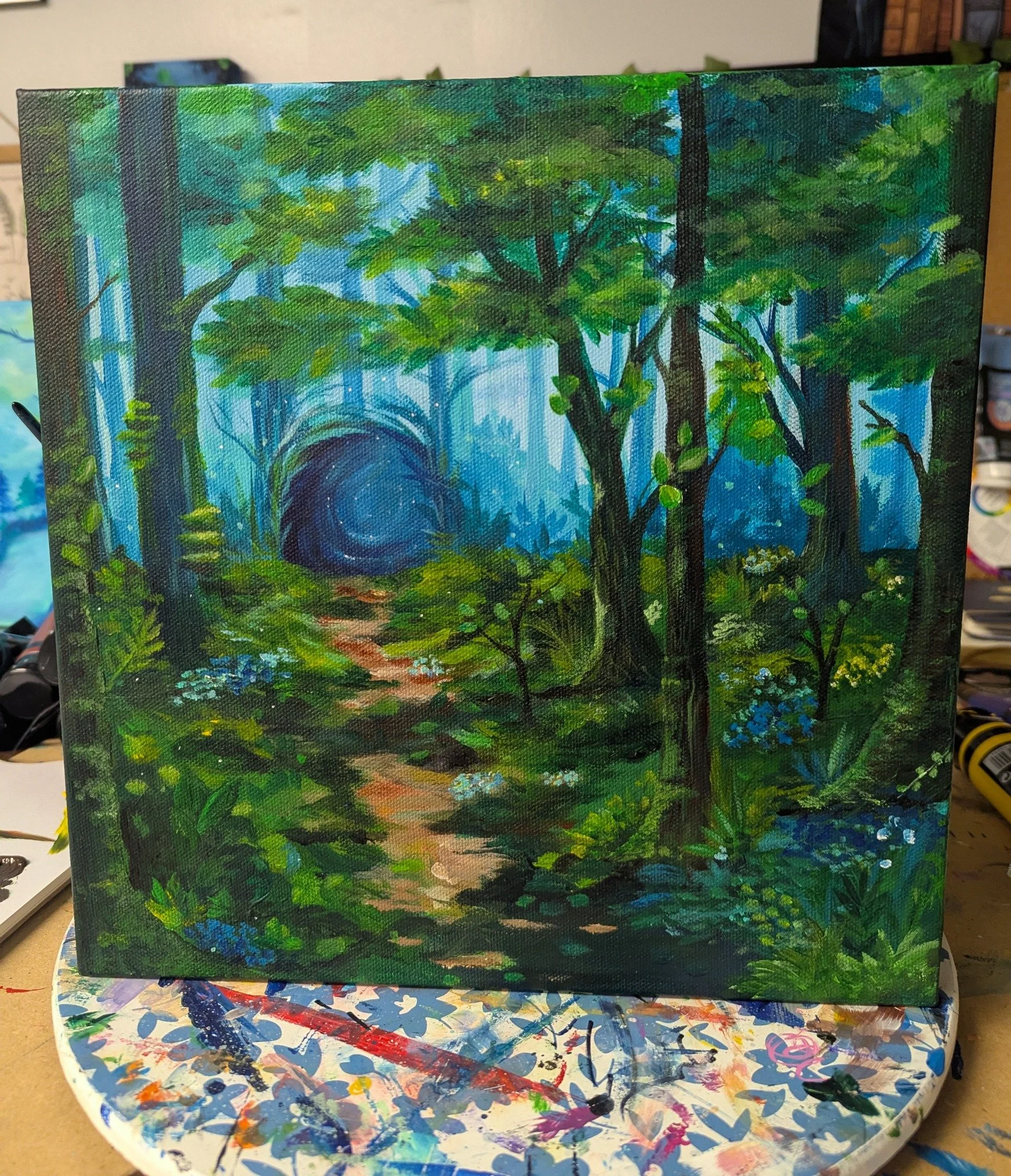 "Portal in the Forest" 1
Oh how I've loved painting this one! This is the first of a portal series - of the awakening of something new within my art.