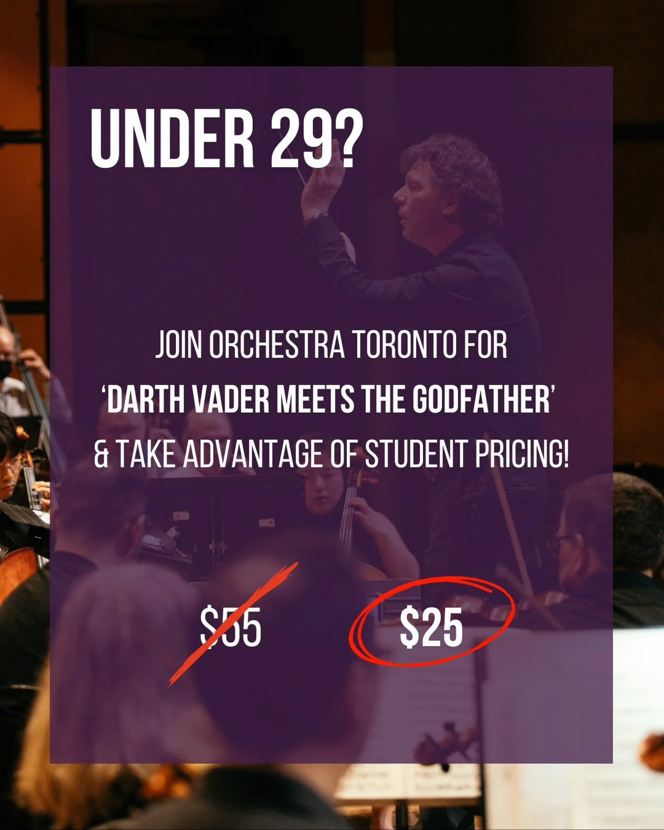29 and under? Looking for something new in 2026?

Enjoy discounted tickets to our first-ever all&ndash;film music concert: Darth Vader meets The Godfather 🎥✨

🎟️ Time is running out! Get your tickets today &amp; join us January 24 for a night of ic