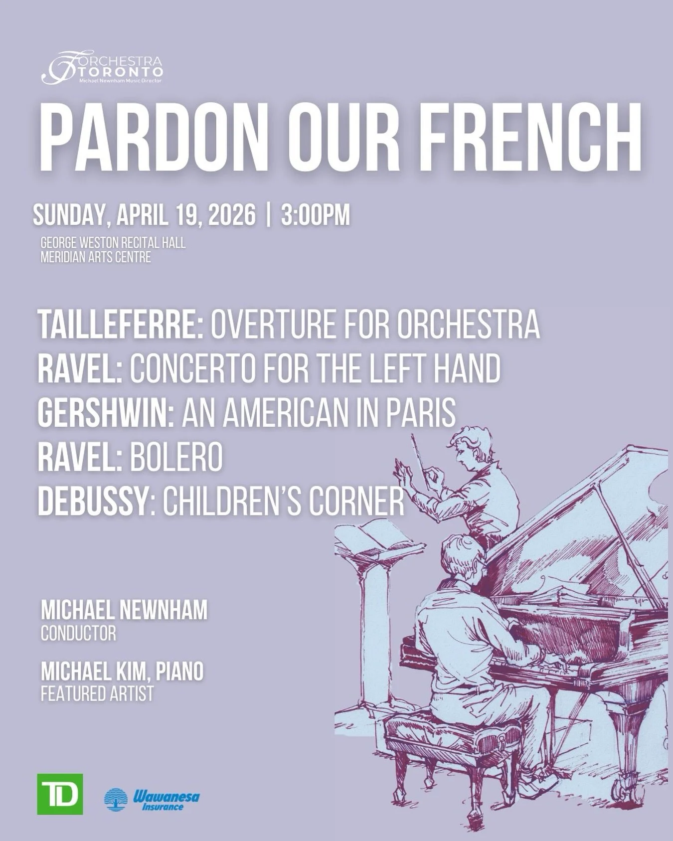 Join Orchestra Toronto for &lsquo;Pardon Our French: Music from Ravel &amp; Gershwin&rsquo; on Sunday, April 19th at 3:00pm. 

When jazz met impressionism, the result was a bold new sound that crossed continents and redefined orchestral colour. 

Fro
