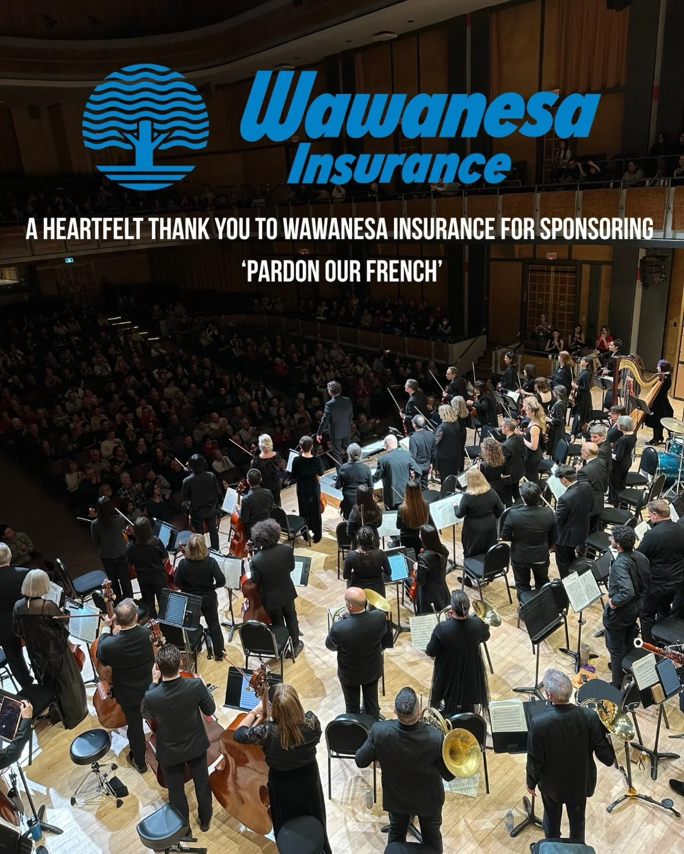 A heartfelt thank you goes out to @wawanesacanada for sponsoring our upcoming concert, &lsquo;Pardon Our French: Music from Ravel &amp; Gershwin&rsquo; 💙💜. You out want to miss this one. Get your tickets today and join us on April 19th for an exube