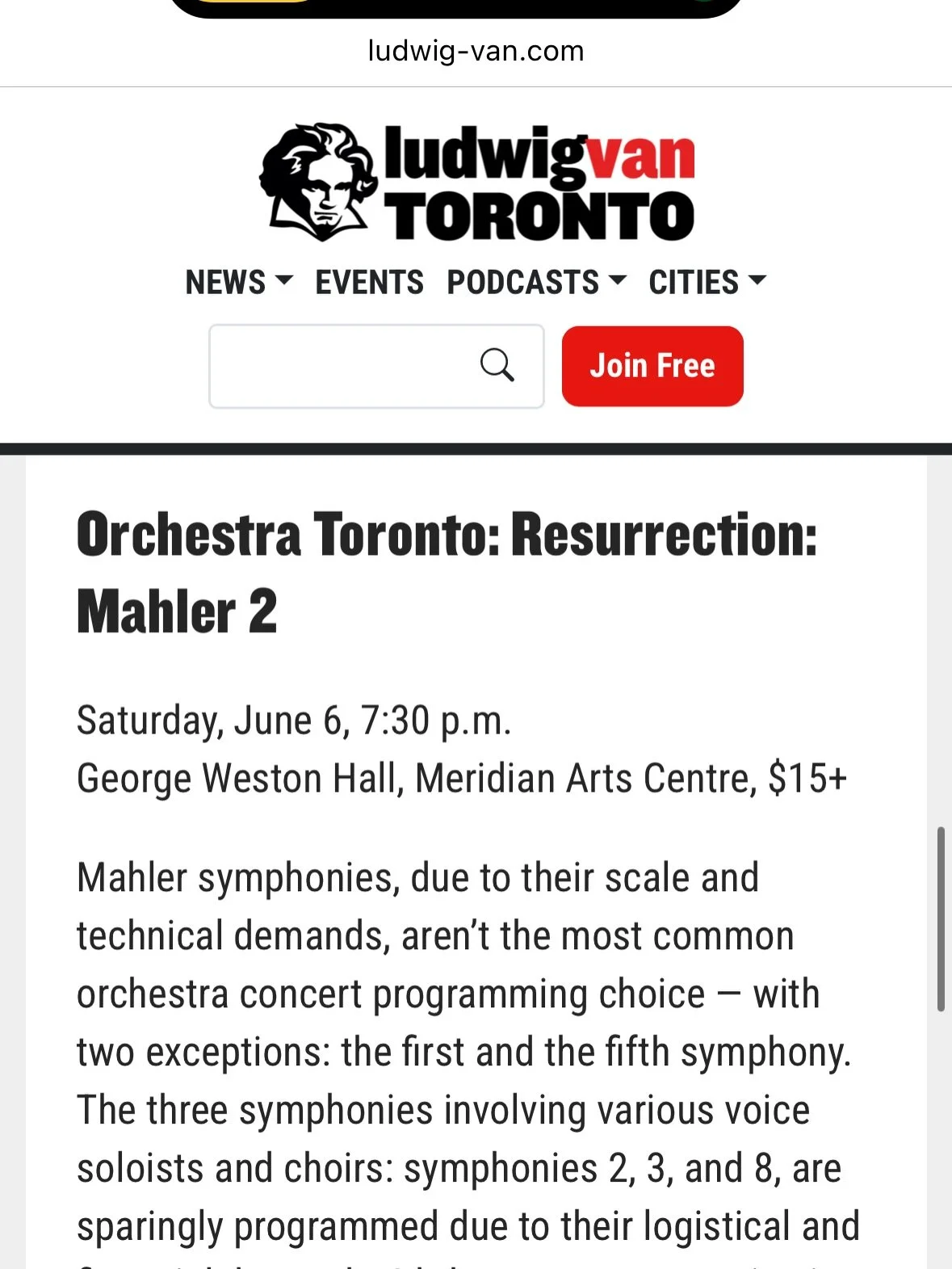 Thank you @ludwigvantoronto for the mention in your critics picks for the classical music events you absolutely need to see this week! Our monumental season finale is happening THIS Saturday, June 6th. Get your tickets today!