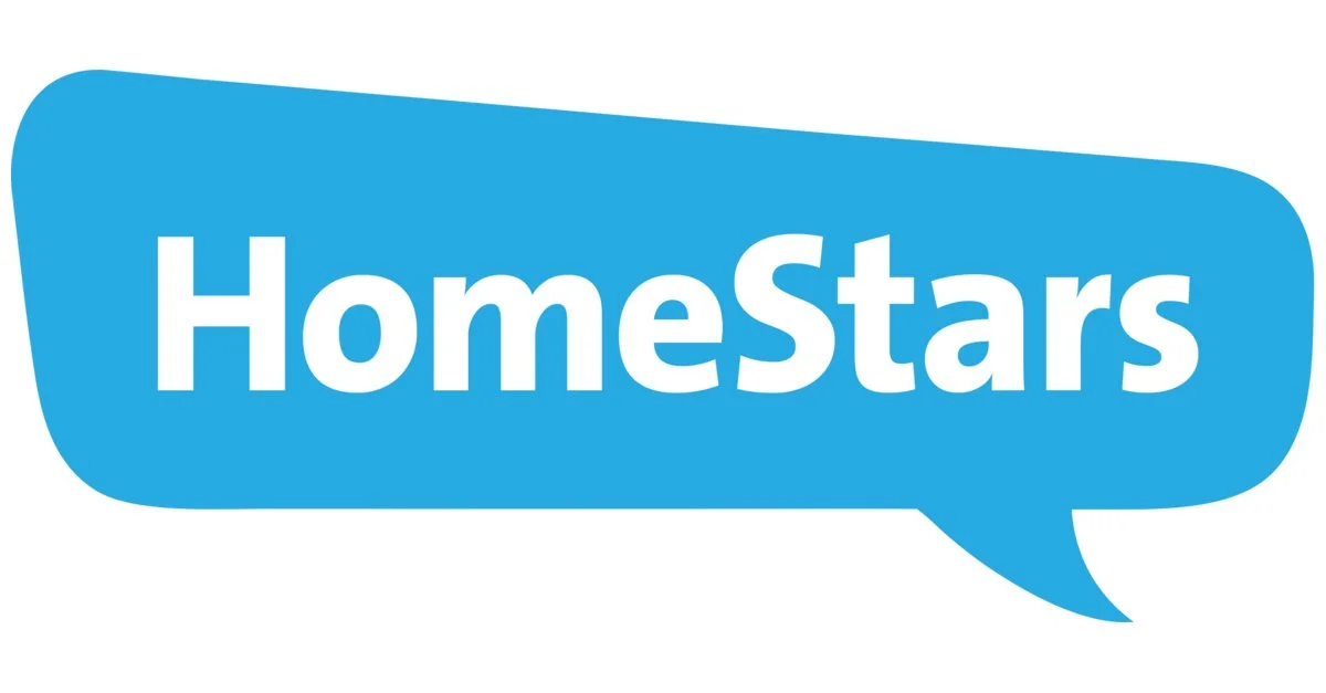 Blue speech bubble with the text 'Homestars' in white.